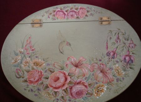 European Flower Green Jewelry Box Original Painting